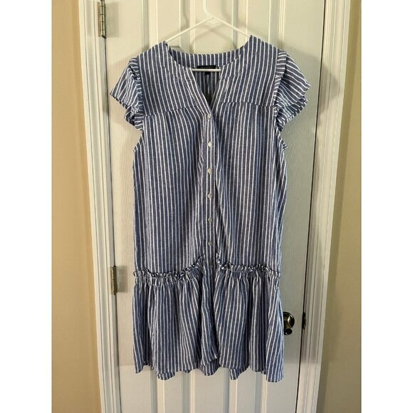 Striped Blue Linen Blend Dress NWT - Picture 1 of 2